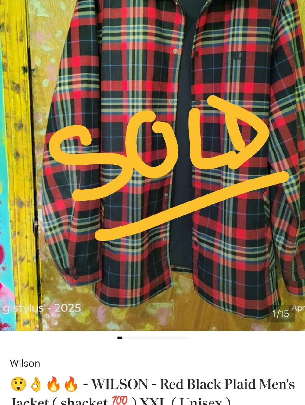 😲👌🔥🔥 - WILSON - Red Black Plaid Men's Jacket ( shacket 💯 ) XXL ( Unisex )